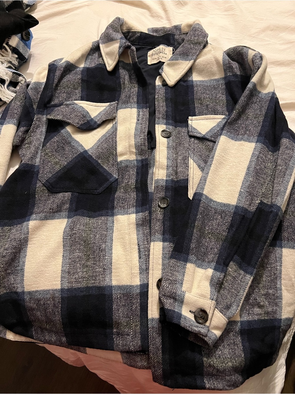 Ashley By 26 International Navy and Cream Plaid Button-Front Shacket